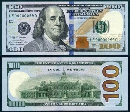Counterfeit money operation showing stacks of fraudulent $100 bills for online purchase