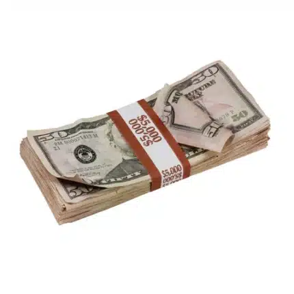 Buy 1980s-style $50 fake cash, $5,000 Full Print Prop Money Stack– authentic film-quality prop