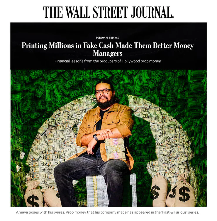 Prop Movie Money Featured in The Wall Street Journal 2025 - Prop Money & Fake Docs