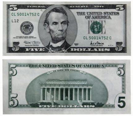 Premium counterfeit $5 USD Bills with holographic strips and security threads