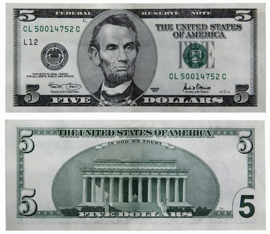 Premium counterfeit $5 USD Bills with holographic strips and security threads