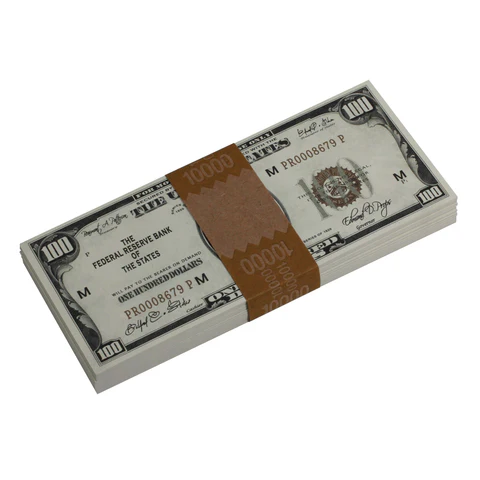 Purchase new-style prop $100 bills for your movie scene.