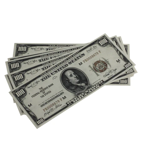 Purchase new-style prop $100 bills for your movie scene.