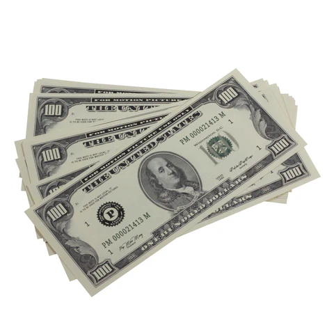 Realistic 1980s $100 prop currency – order from Prop Money & Fake Docs