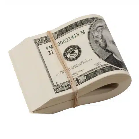 Buy photorealistic $20 prop cash stacks for display or entertainment
