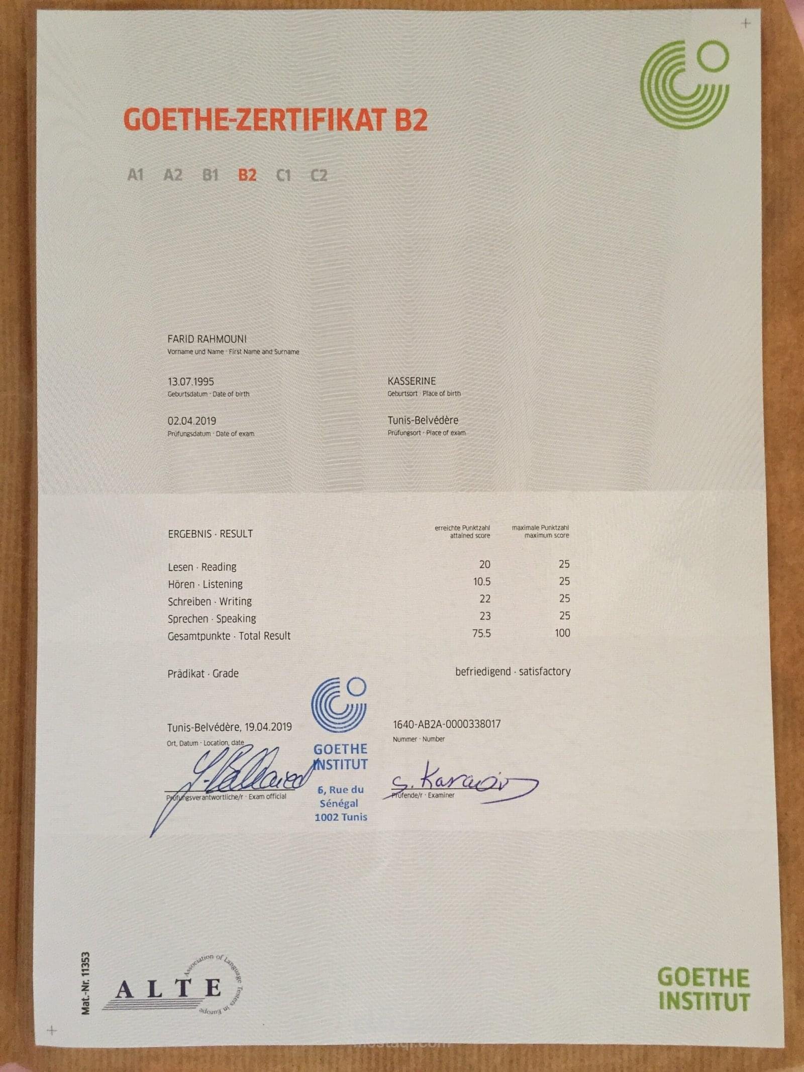 Buy GOETHE certificate online