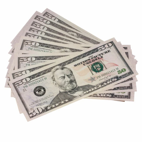 Purchase new-style prop $50 bills for your movie scene.