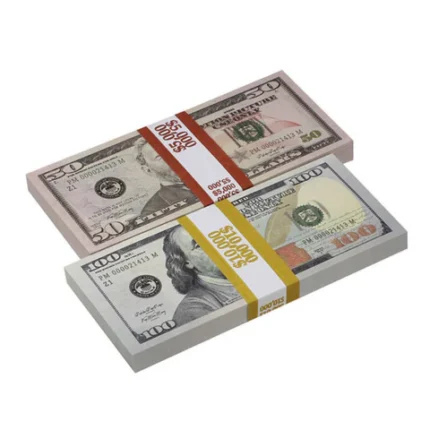 Purchase authentic new-style prop $50, $100 bills for your event.
